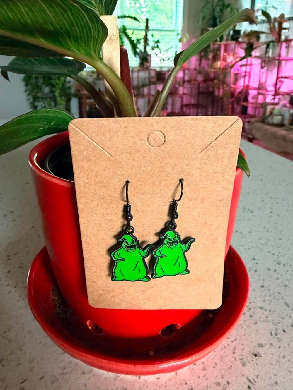 Oogie Boogie Inspired Dangle Earrings Green Halloween Nightmare Before Christmas - Picture 2 of 2